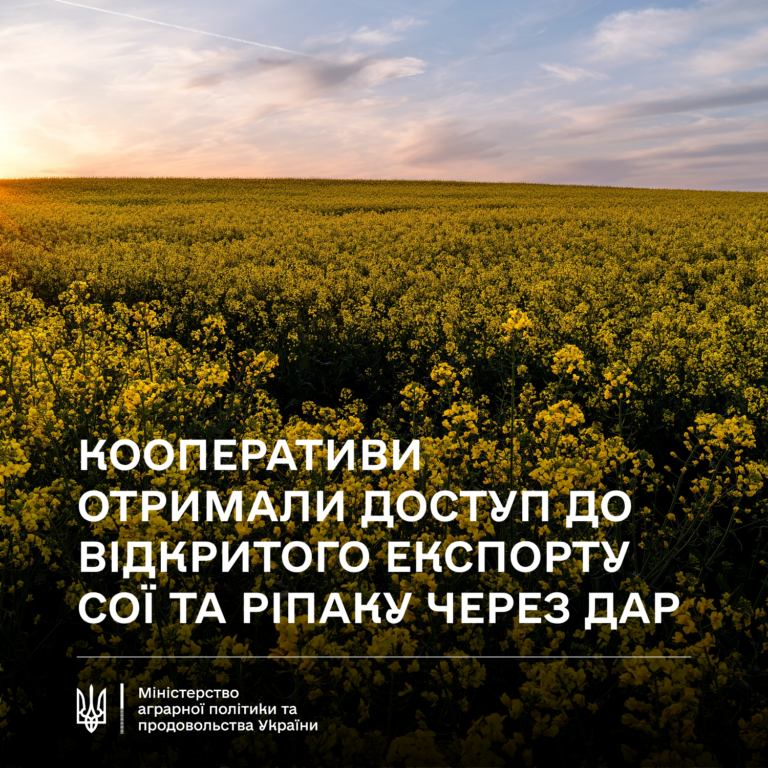 Сільськогосподарські кооперативи отримали доступ до відкритого експорту сої та ріпаку через ДАР